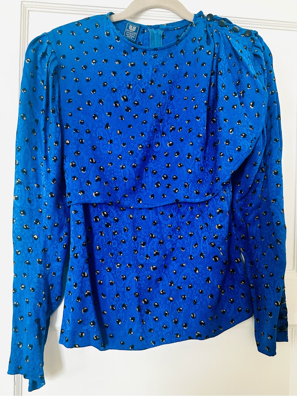 Emanuel Ungaro Royal Blue Embellished Long-Sleeve Top | Made in Italy